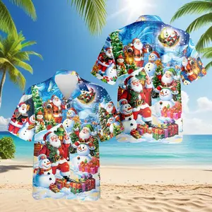 Christmas Hawaiian Shirt, Holiday Party Aloha Shirt for Men and Women, Funny Xmas Short Sleeve Beach Outfit, Size S-5XL