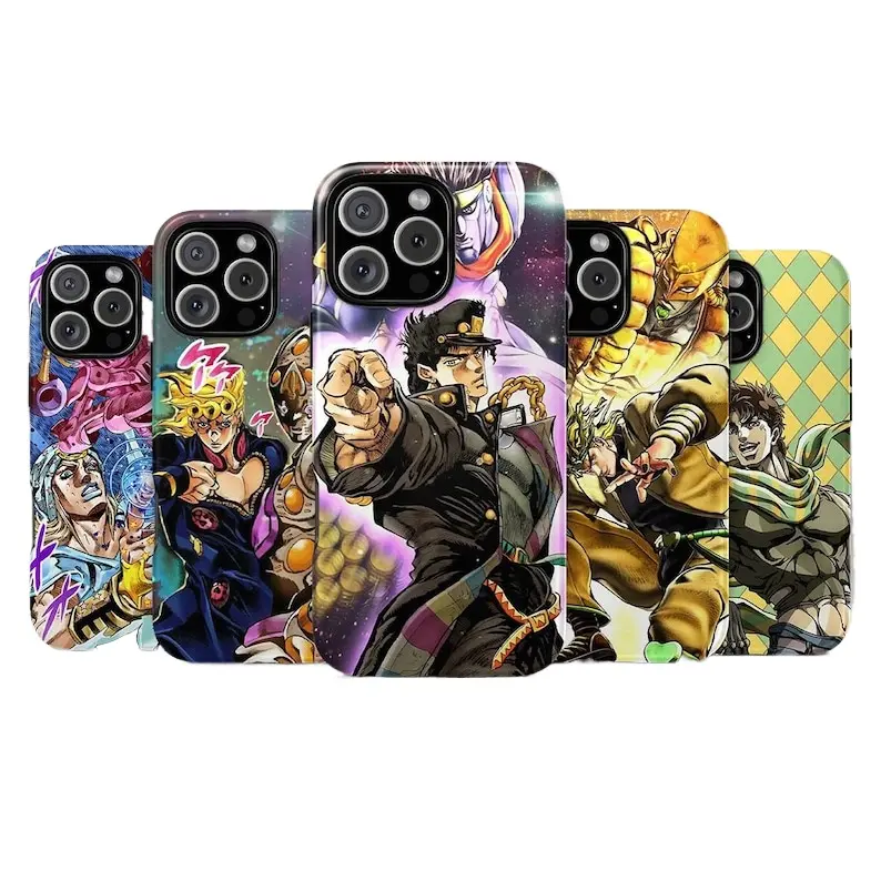 JJBA Bizarre JOJO Anime Dual-Layer Sleek Matte Black Phone Case for iPhone 17 16 15 14 13 12 11 Pro Max/Samsung Galaxy S25 s23 s24 + Ultra