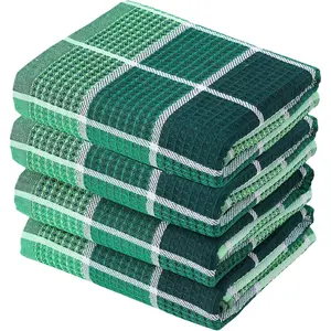 Bright Large Kitchen Towels, 4-Pack, 16 Inch x 26 Inch Buffalo Check Dish Towels for Washing Drying Dishes, Colorful Waffle Design  Towel Bar Towel (Green)