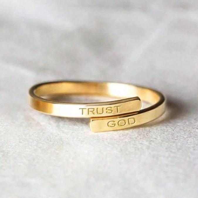 “In God We Trust” Double Layer Ring – Adjustable Open Band Unisex Statement Ring, Minimalist Copper Jewelry