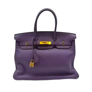 Pre-owned HERMÈS Taurillon Clemence Tote Bags Birkin 35 Clemence Leather Purple Square P 2012 G089