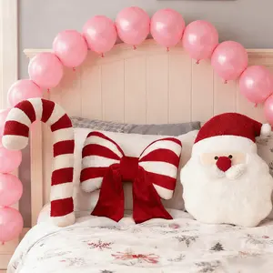 Cute Santa Bow Design Soft Plush Cushion, Holiday Style Home Sofa Decorative Pillow, Solid Color Comfortable Cushion Case, All Seasons Usage