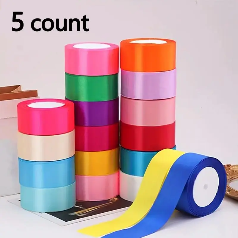 Solid Color Ribbon, 5 Counts/set Gift Wrapping Ribbon, Diy Decorative Pastel Color Ribbon for Wedding Birthday Party Room Decor, Gift Wrapping Supplie