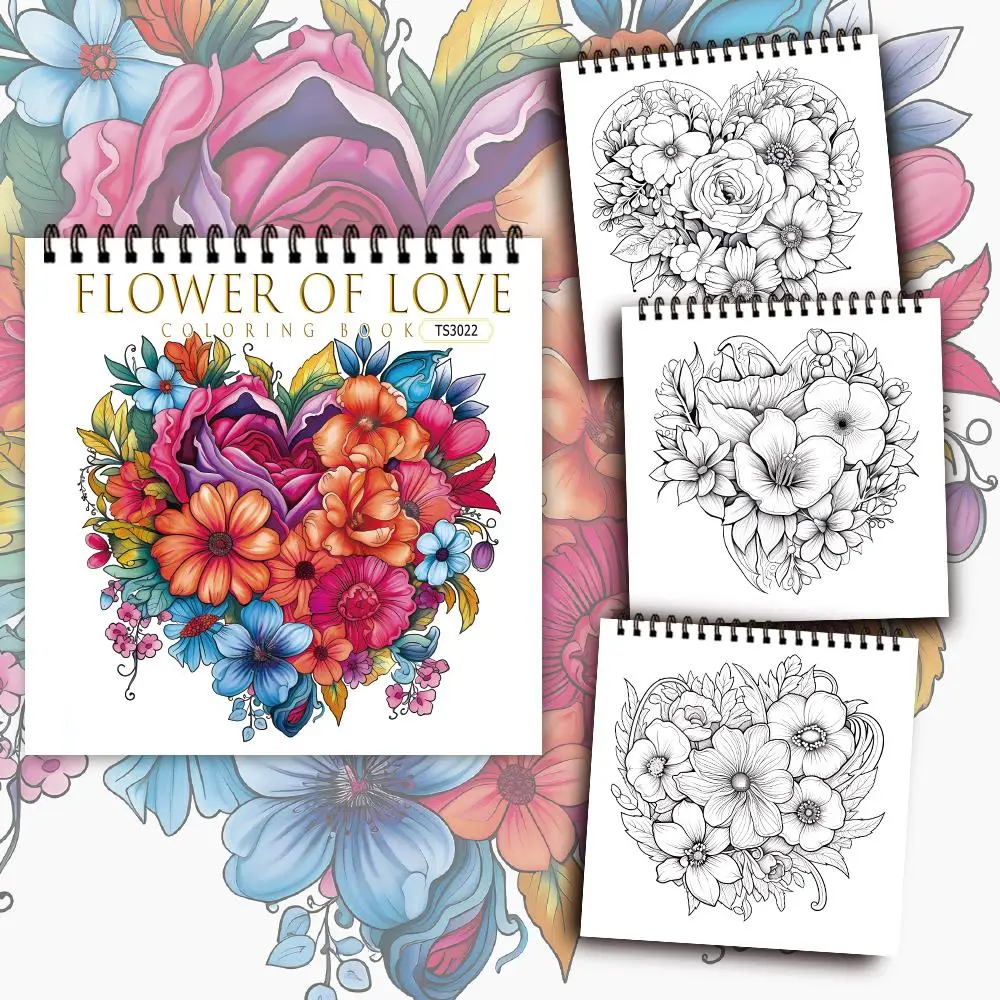 Flower Pattern Coloring Book, 1 Count 30 Sheets Spiral Coloring Book, Art Drawing Supplies for Adults, Stress Relief Coloring Book for Women, Birthday