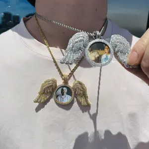 Wings Custom Necklace Pendant with Circle chain, Hip Hop Custom Jewelry Photo Pendant Photo Pendant for Gifts for Men and Women