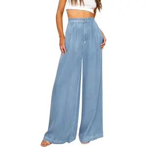 Wide Leg Pants for Women High Waisted Jeans  Lightweight Summer Beach Flowy Trousers