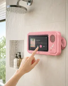 Waterproof Shower Phone Holder with Built-in Bluetooth Speaker, 360° Rotatable Touchscreen Case, Anti-Fog Hands-Free Mount for Bathroom, Kitchen