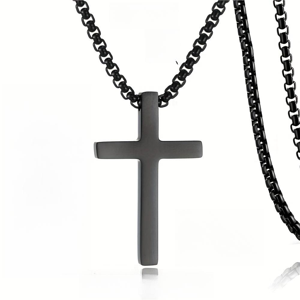 Stainless Steel Cross Necklace for Men – Christian Pendant with Box Chain, Silver & Gold Options, Religious Jewelry Gift for Boyfriend Son