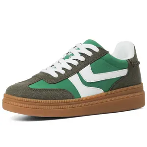 Women's Platform Sneakers Lace Up Walking Shoes Comfortable Casual Fashion Retro Vintage Street Style Shoes in Green and White