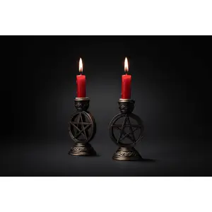 Wiccan Pentagram Candle Holder Pair