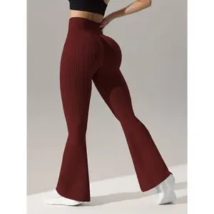 Women's High Elastic Flare Yoga Pants - Super Comfortable, Wide Waistband, Elastic Closure, Machine Washable - Suitable for Sports and Activewear