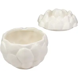 Ebros 6"D Ceramic White Artichoke Condiments Container With Lid Dipping Sauce