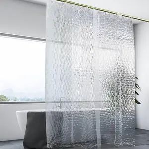 3D Cat Eye/Cobblestone/Watercube Effect Shower Curtain, 1 Count Waterproof Shower Curtain with 12pcs Hooks, Bathroom Accessories, Bathroom Decor