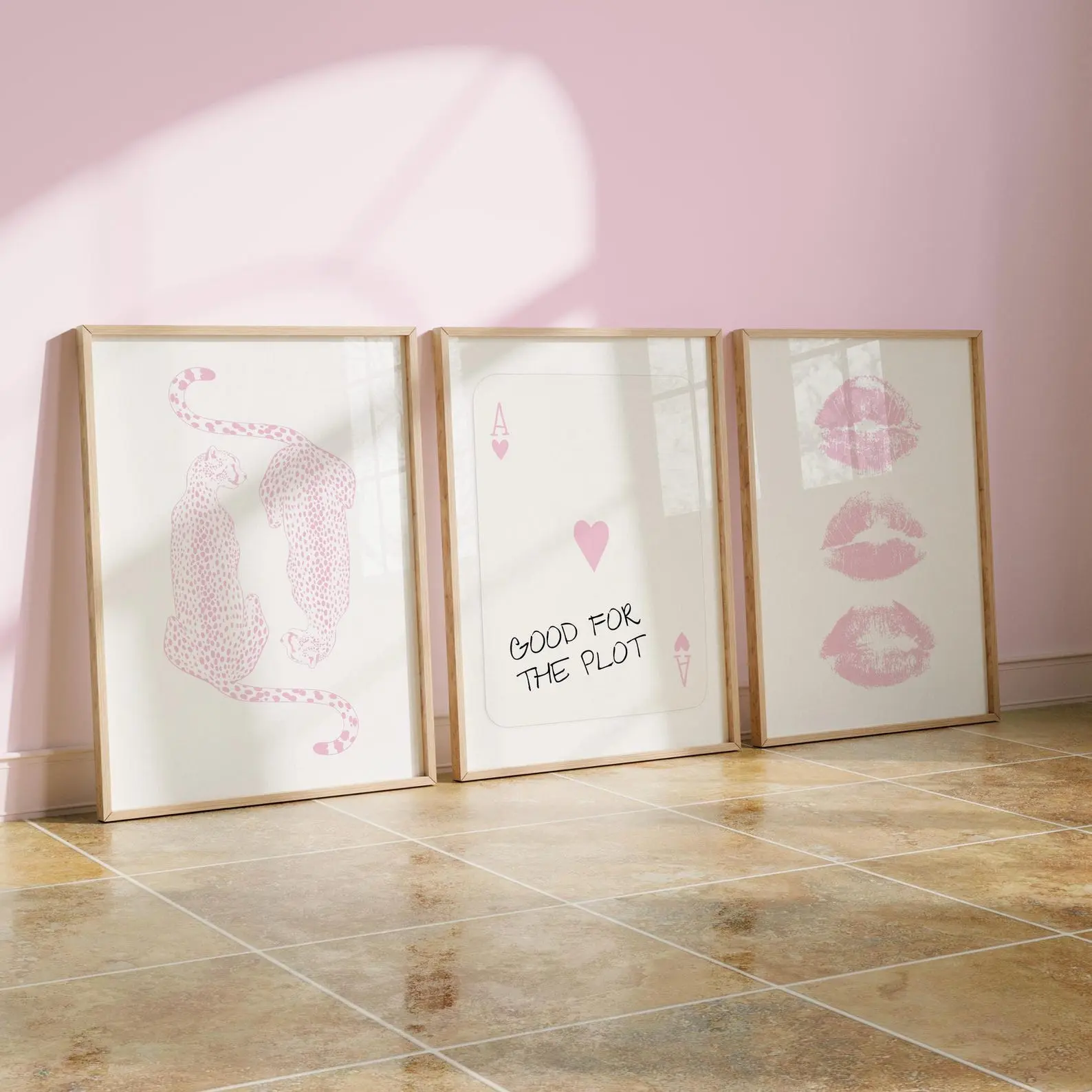 Pink Cheetah Wall Print Trendy Pink Gallery Set Of 3 Kiss Lips Wall Art Apartment Decor Preppy Room Decor College Dorm Leopard Poster Girly