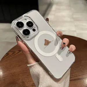 Cute Simple Bear Sticker Smartphone Case - Shockproof, Drop-Resistant Transparent Cellphone Shell, Non-Yellowing Handheld Phone Accessory for iPhone 11 12 13 14 15 16 17 Pro Max Air Plus