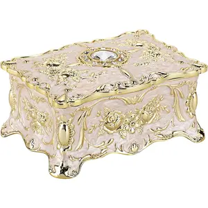 Vintage Enamel Jewelry Box, Small 3.7x2.7x2 Inch Trinket Organizer, Decorative Keepsake Gift Case for Women & Girls Beige