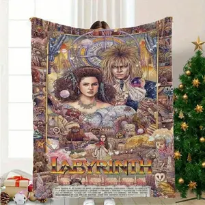 Labyrinth-Themed Ultra-Soft Wrinkle-Resistant Digital Print Anime Art Styles Flannel Blanket, All-Seasons Multifunctional Cozy Nap Throw, Ideal Birthday & Christmas Gift for Loved Ones