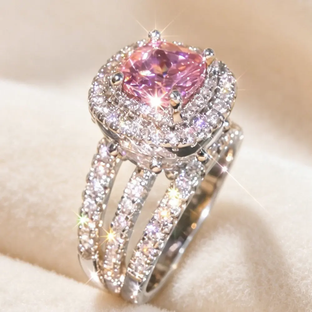 Women's Silver-Plated 6-Color Stone Statement Ring,Stackable Engagement Ring Stack, Luxury Costume Jewelry for Bridal, Cocktail Party Gifts