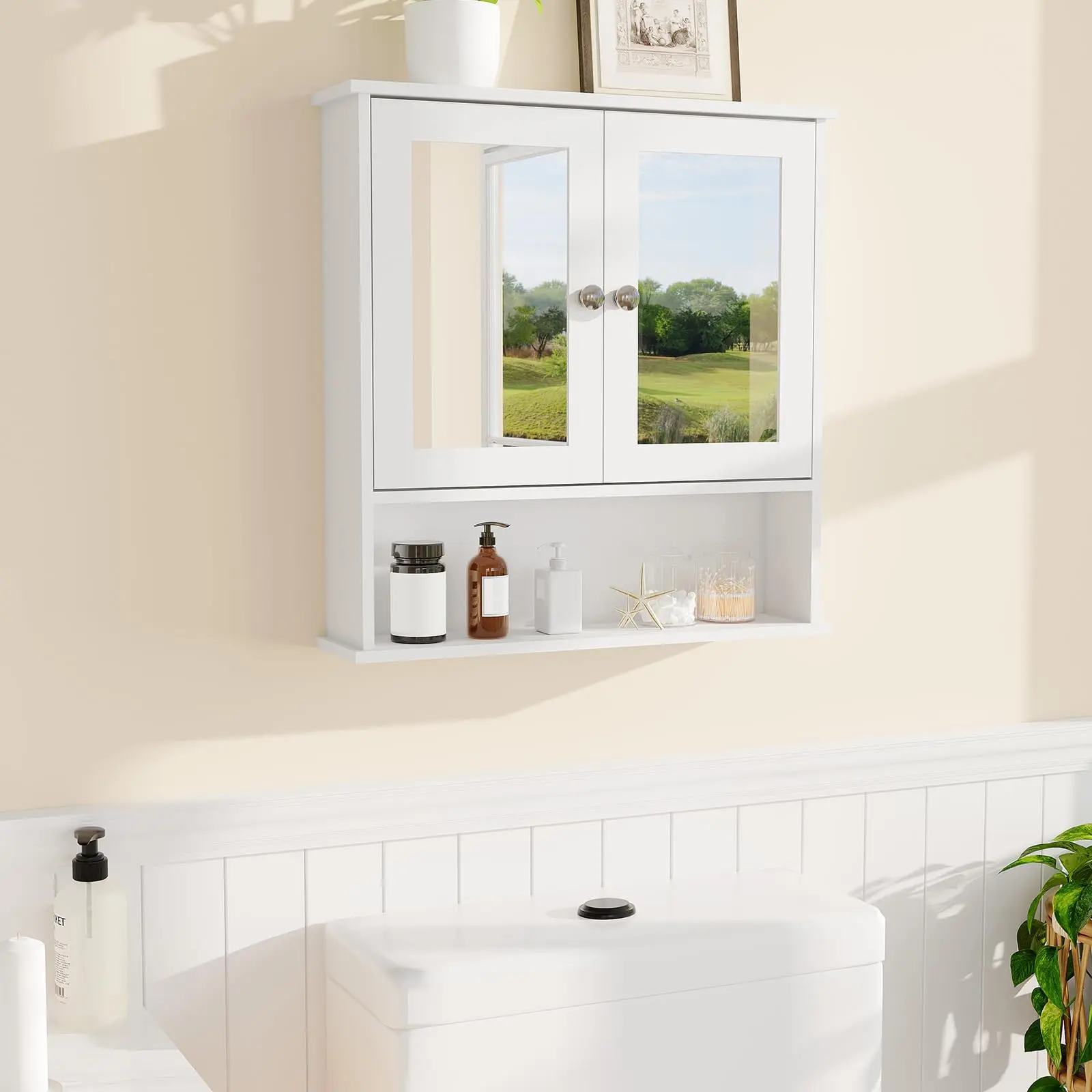 Bathroom Wall Mounted Medicine Cabinet-White Storage Organizer with Adjustable Shelf, Space Saving Over the Toilet Cabinet, Durable Wooden Wall Cabinet for Bathroom, Kitchen Laundry