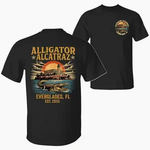 Retro Alligator Alcatraz 2 Sided T-Shirt Funny Florida Everglades Shirt Southern Dark Humor Tee Gator Graphic Clothin Modern Cotton Tee