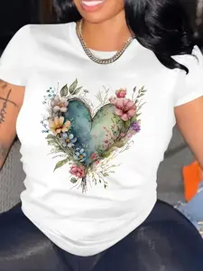 Forest Love&Preferred Plus Size Women's Pure Cotton Printed T-shirt, Pure Cotton Shirt, Fashionable And Trendy Pattern, Essential For Concealing Flesh And Slimming, Pure Cotton Comfortable And Breathable Fabric