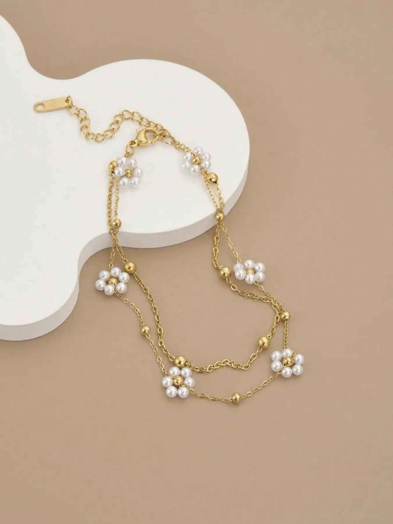 Fashion Pearl Flower Stainless Steel Women's Anklet, Beach Vacation, Daily Wear, Jewelry, Accessories, Gift, Birthday Present