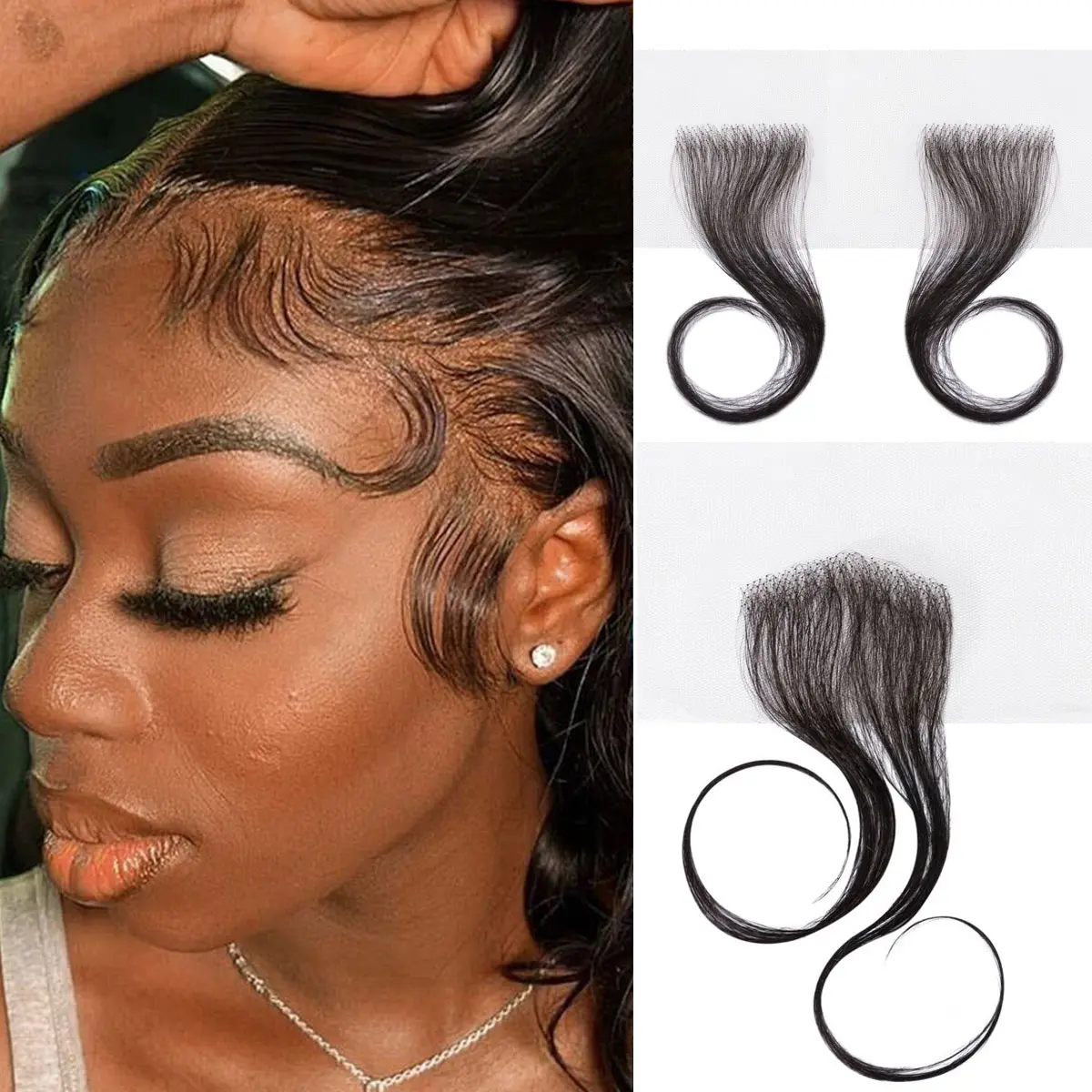 MY-LADY Women's HD Lace Baby Strips - 10-Inch Body Wave 100% Human Hair Edges, Hand-Tied Reusable Transparent Extension for Hair Replacement with Realistic Hairpieces & Invisible Hairline