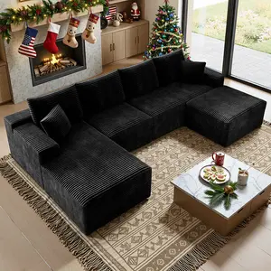 132“Oversized U-Shaped Boneless Sectional Couch，Modular cloud couches with chaise lounges and ottoman，NoAssembly Required,For Living Room Apartment,Corduroy Fabric,Free Combination,Modern Upholstered Sofa summervibes