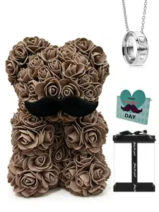 Father's Day Gift Set, Handmade Rose Bear Ring Necklace Box, Fashion Casual Jewelry, Perfect Birthday Present for Dad