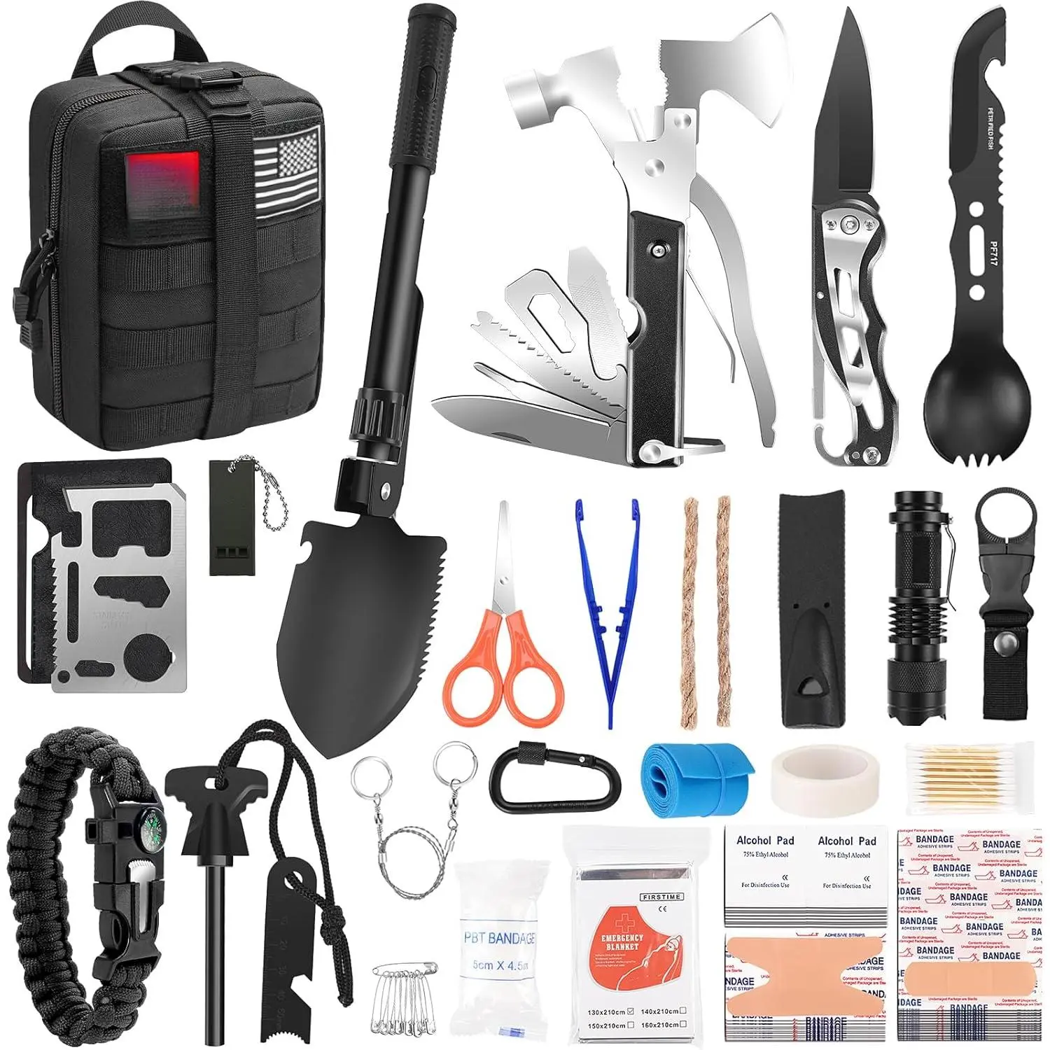150-Piece Emergency Survival Kit with Trauma Bag and Molle Pouch - Tactical Gear Gift for Men, Ideal for Outdoor Camping, Car, and Home Preparedness, Emergency Kit