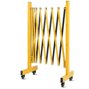 GARVEE 8FT Heavy-Duty Expandable Barricade with Wheels, Retractable Steel Driveway Gate Barrier for Crowd Control and Outdoor Security, Folding Safety Fence for Traffic Management