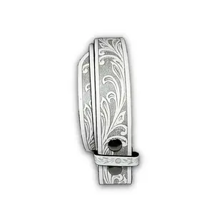 White Belt Strap: Tooled Faux Leather Belt Strap