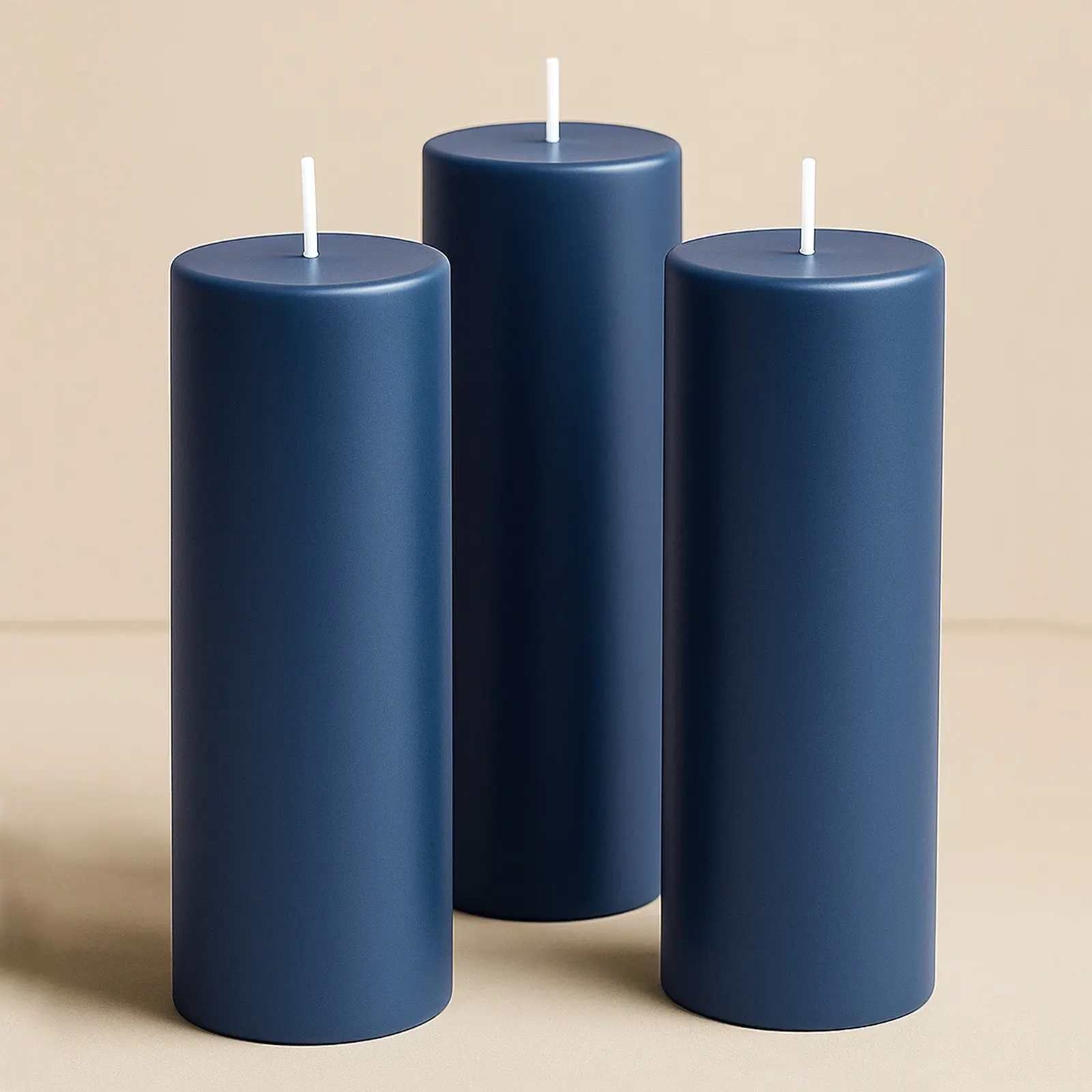 6-Pack Unscented Dripless Pillar Candles - 3"x9" Navy Blue Paraffin Wax, Smokeless Cotton Wicks, Clean Long-Lasting 90-Hour Burn Home Decor Candles