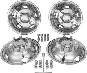 17" Dually Wheel Simulators for 2011-2025 Chevy & GMC 3500, Set of 4,Over-The-Lug Mounting,Stainless Steel Dually Hubcaps-17 Inch Stainless Steel Finish, 8 Lugs, 5 Hand Holes Durable