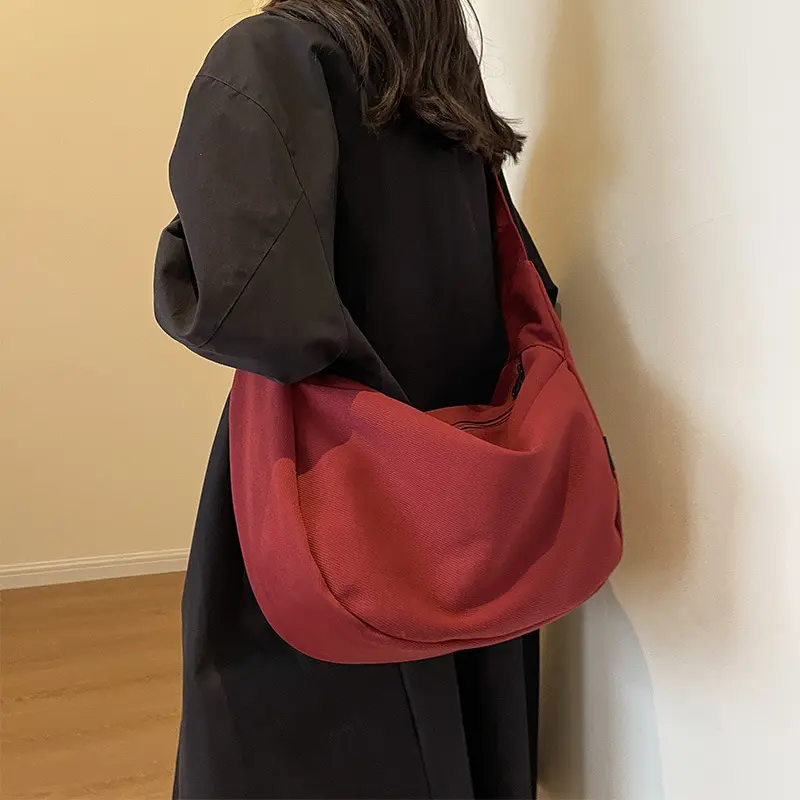 Canvas Dumpling Crossbody Bag Corduroy Hobo Purse Women Large Capacity Wide Strap Sling Bag Minimalist Commuter Shoulder Tote Casual Everyday Crescent Satchel Daypack Travel Work School Bag