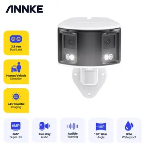 Panoramic 180° 6MP Outdoor PoE Dual Lens Bullet Security Camera,  Color Night Vision, Active Siren & Alarm, Human & Vehicle Detection, cctv