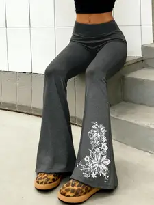 StreetHx Women's Contrast Color Patchwork Graphic Print Punk Casual Flare Pants Fall Cloth For Women Bottom