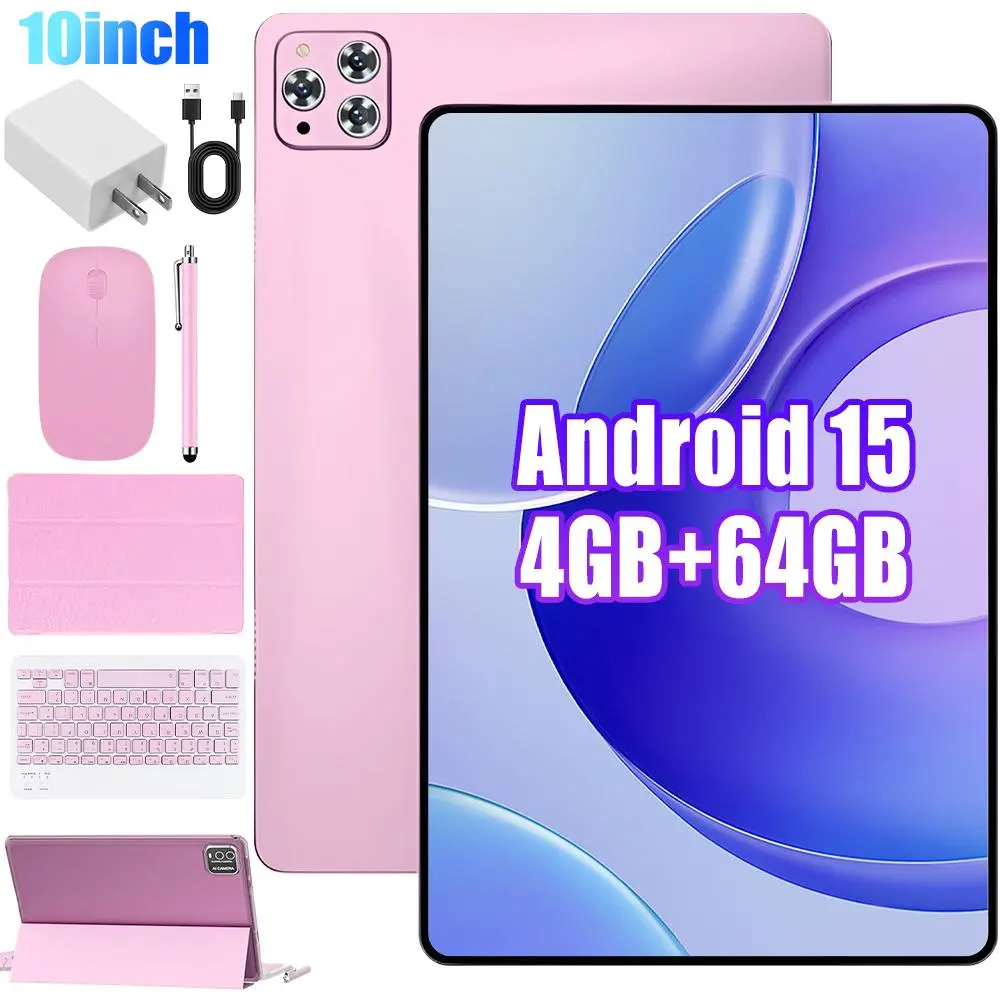 【Summerfinds】10.1" Android Tablet with Keyboard – 4GB RAM, 64GB Storage, Dual SIM, 1280x800 IPS, 5MP+13MP Camera, 5000mAh, Stylus & Case Included,for Valentine’s Day Gift