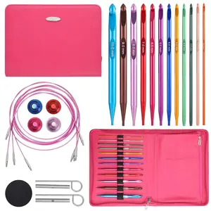 AIYUNDI Tunisian Crochet Hooks Set with Cable, 6-Inch Aluminum Interchangeabl