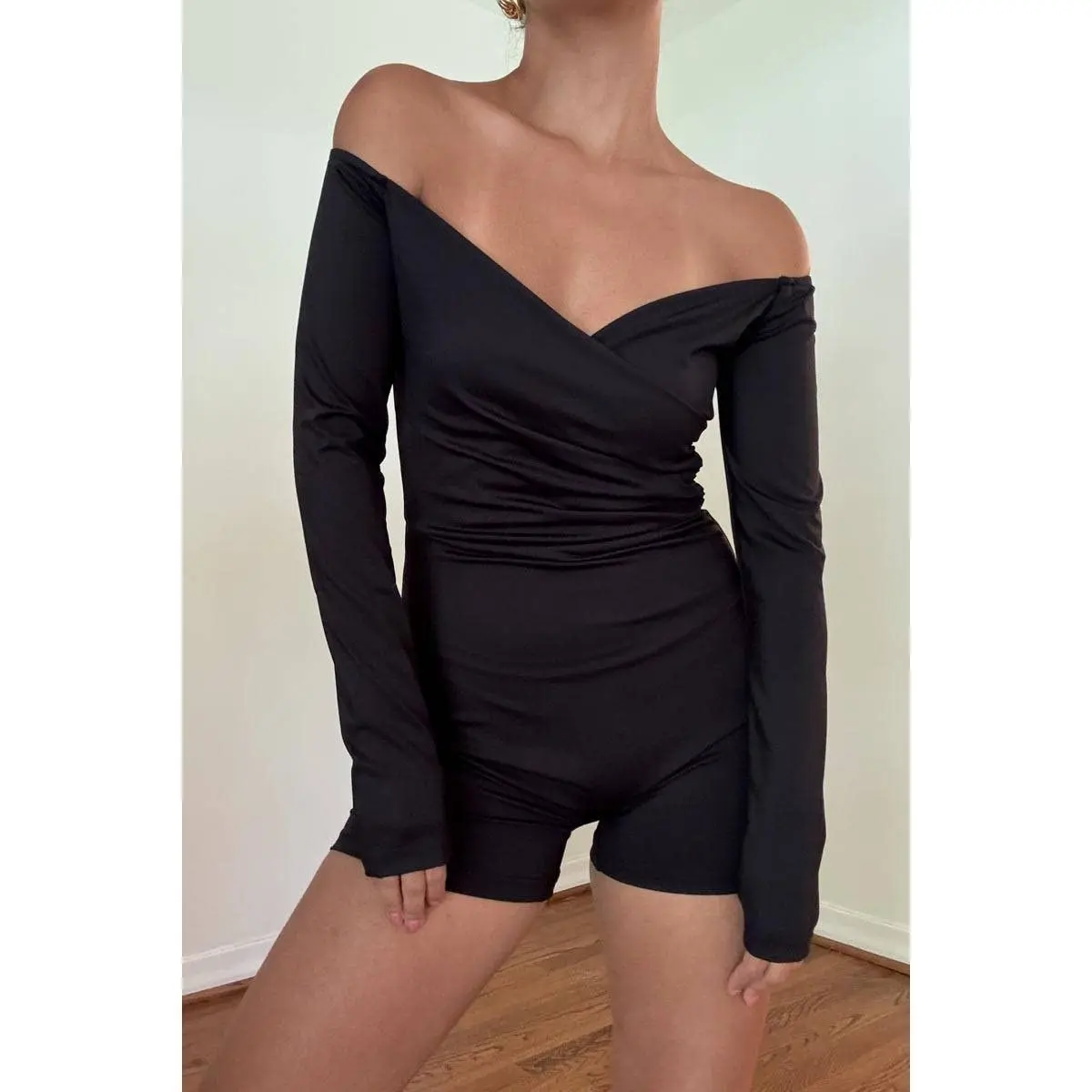Off Shoulder Long Sleeve Playsuit