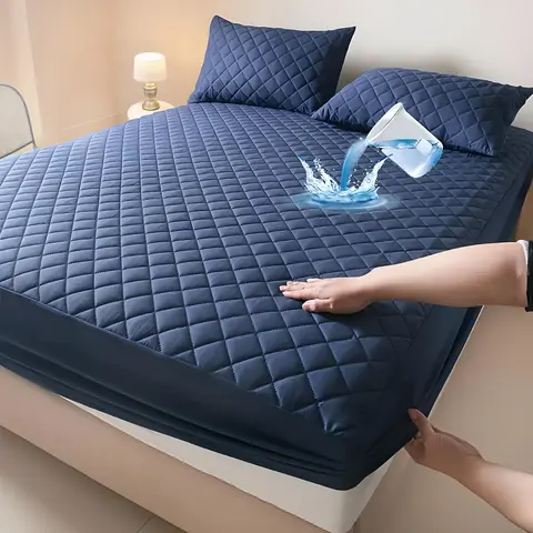 Bepatio King/Queen Size Bed Pad - Anti-Slip Waterproof Mattress Protector, Breathable Hollow Cotton Filled Quilted Silent Sleep Protector, 6"-16" Deep Pocket, Microfiber Top, Flat Weave, Easy to Clean & Maintain, Durable for Hotel Use