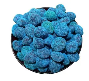 Blue raspberry  Gushies - Sweet and Tangy Candies - 6 oz Container - Candy t Snack Snack Blue Sour Raspberry Fruit Flavored