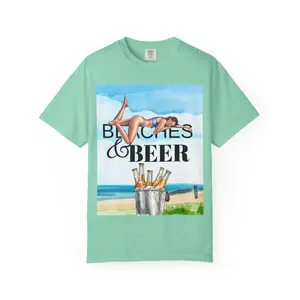 Beaches & Beer T-shirt | Beach Scene, Woman Lounging, Ice Bucket