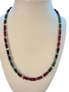 #165-Ruby, Sapphire, Emerald Necklace with GF Findings