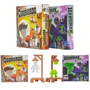 Spanish Word Guessing Game Save Cowboy, Party Game with Rotating Wheel and Letter Cards, Fun Gift for Friends and Family, Portable Packaging, Hangman Board Game