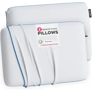 2 Pk oling Bed Pillows for Sleeping, 2 Memory  oling Pillows for ,  Sleeper, Gel Side Sleeper Pillow, ld Pillows That Stay ld, Removable Zipper ver (White/Blue)