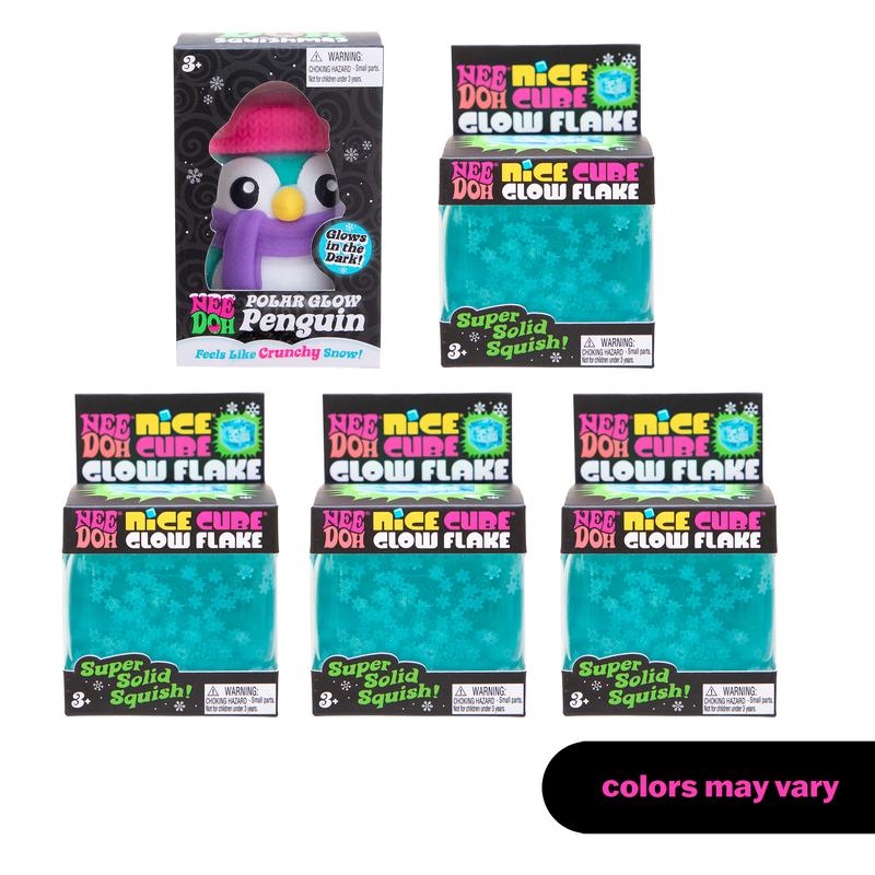 NeeDoh Winter Glow Bundle – Glow Flakes & Polar Glow Penguin Squishy Set