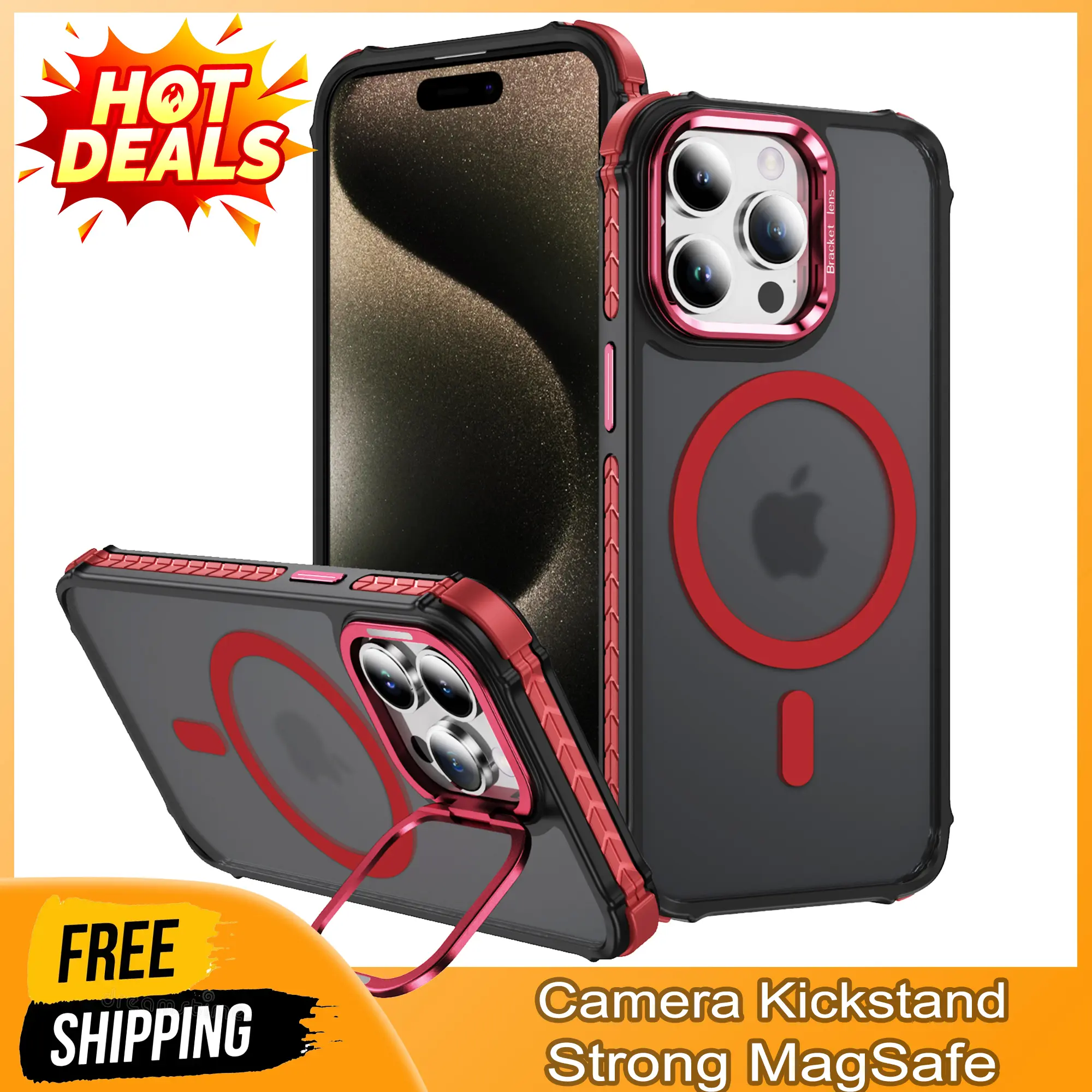 Heavy Duty Bumper Shockproof Translucent Case for Apple iPhone 15 14 Plus 13 12 Pro Max Cover Compatible With MagSafe, With Camera KickStand
