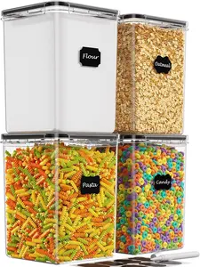 54L 183oz Large Food Storage Containers with Lids Airtight 4 Pack Flour Sugar Storage Containers Plastic Canisters Sets for Flour Sugar Rice Baking Supplies with Labels & Maker