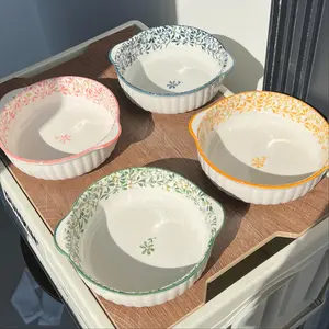 Ceramic Bowl, Large Capacity Double Ear Plate, Ceramic Pasta Bowls, Fruit Salad Noodle Cava Bowls Order, Modern Kitchen Tableware for Party, Hot Pot, Picnic, Barbecue